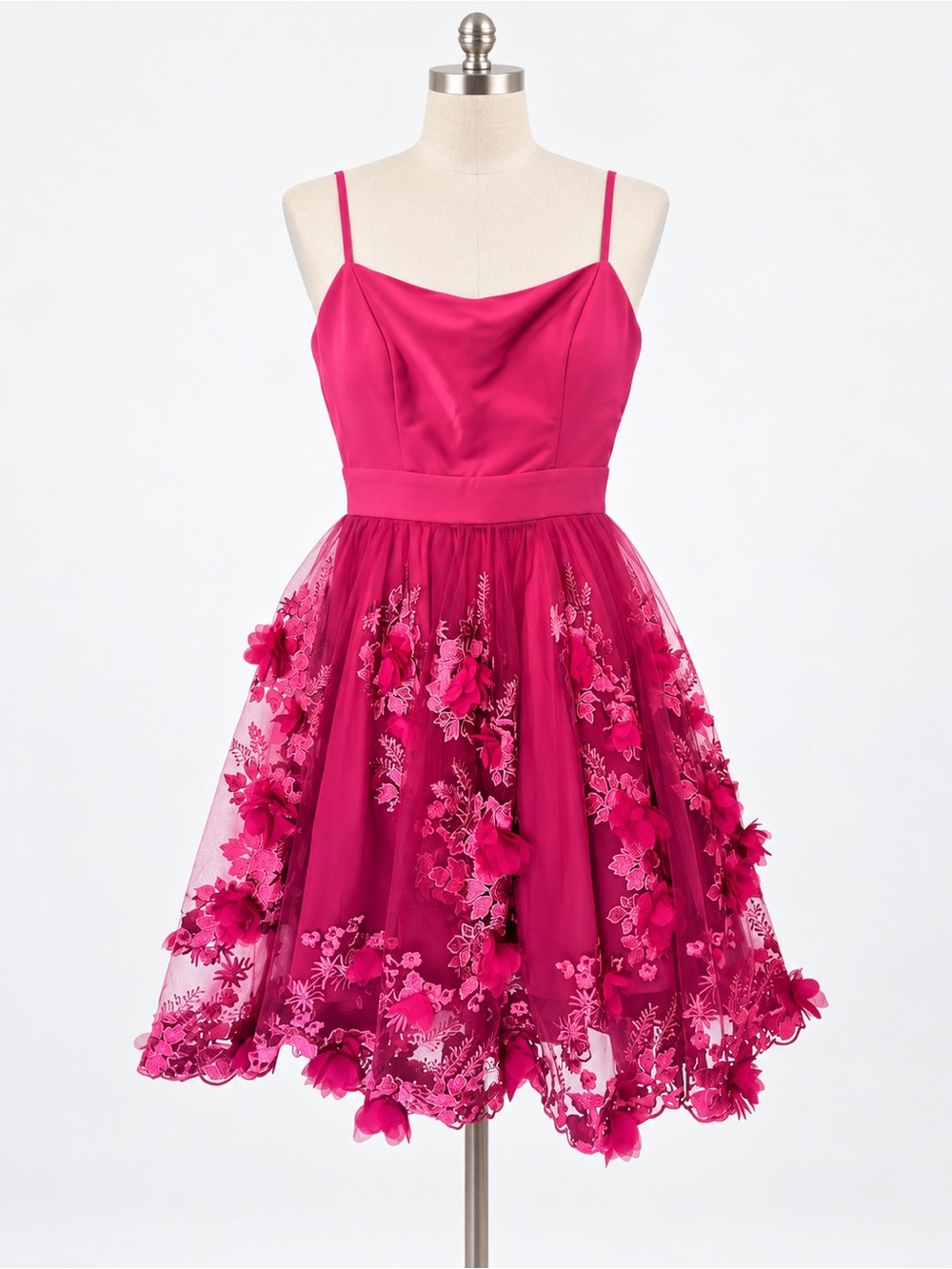 Trixxi Size 9 Burgundy 3D Floral Tulle Fit & Flare Party Dress